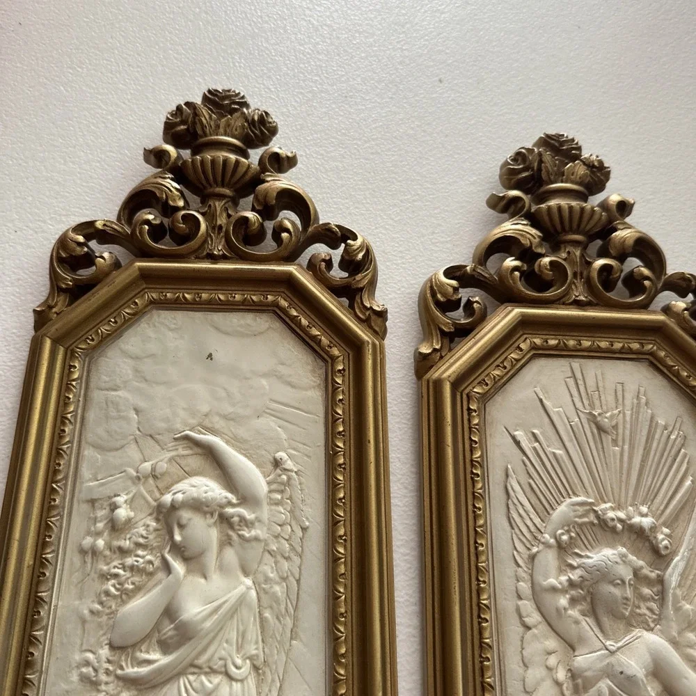 Vintage 1967 Homco Dart Industries Angel Cherub Wall Plaques 7058 7059 Pair USA